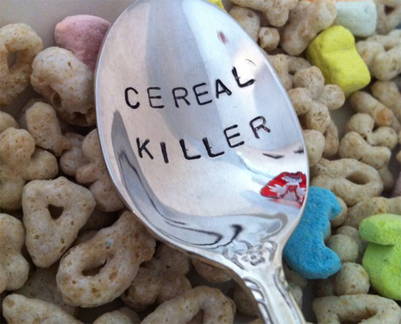 silver spoon engraved cereal killer eating