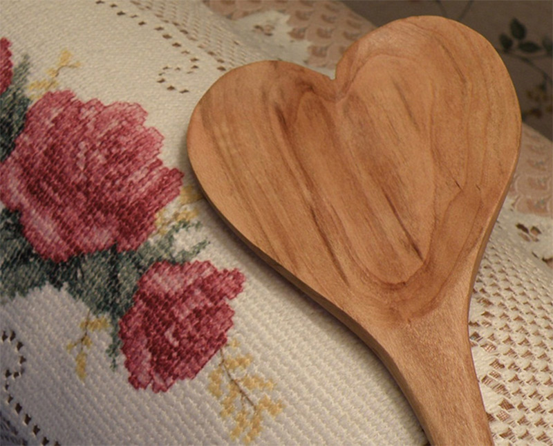 cherry wood cooking spoon shaped heart