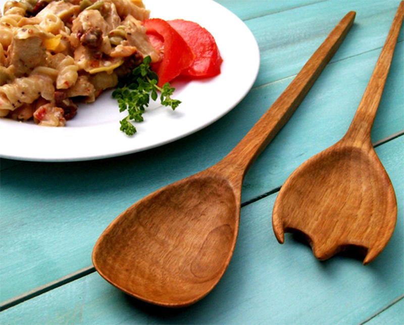 wooden spoons pasta salad dish serving utensils