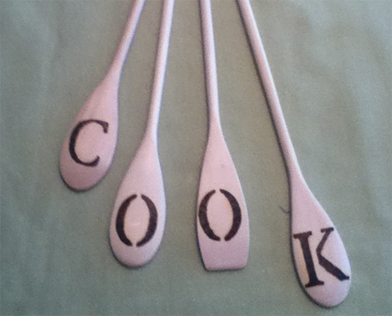 pyrography wooden spoons letters cook