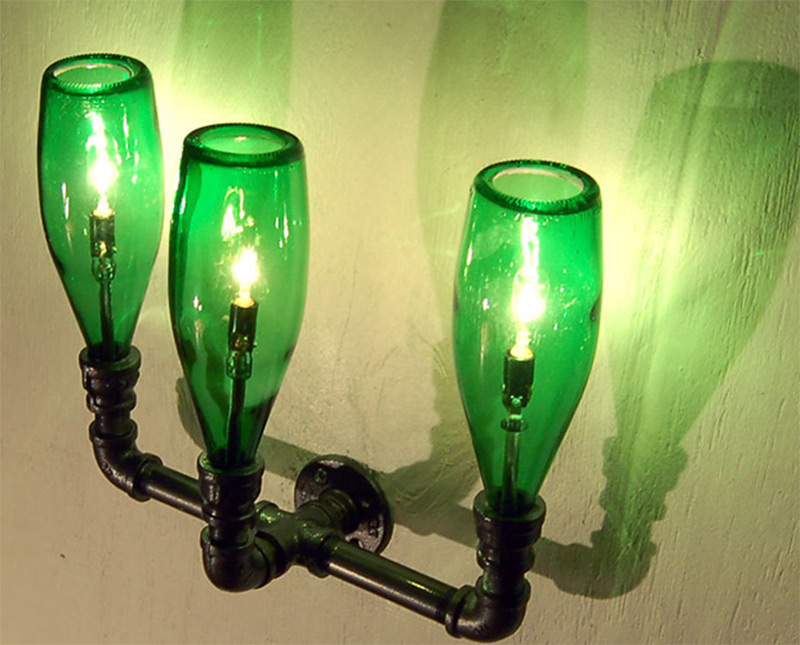 wall light bulbs lamps pipe green bottles